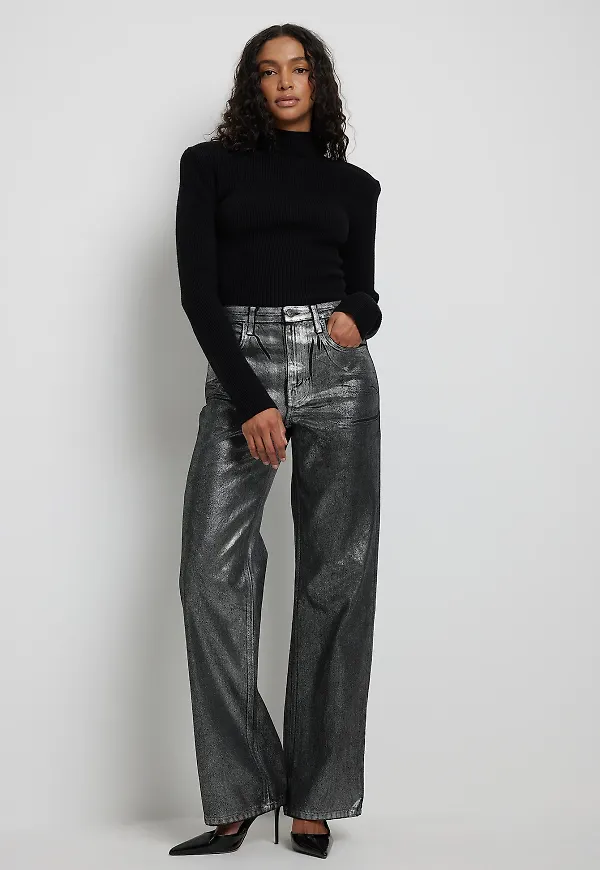 Handpicked x NA-KD Silverbelagd denim med mellanhög midja - Silver