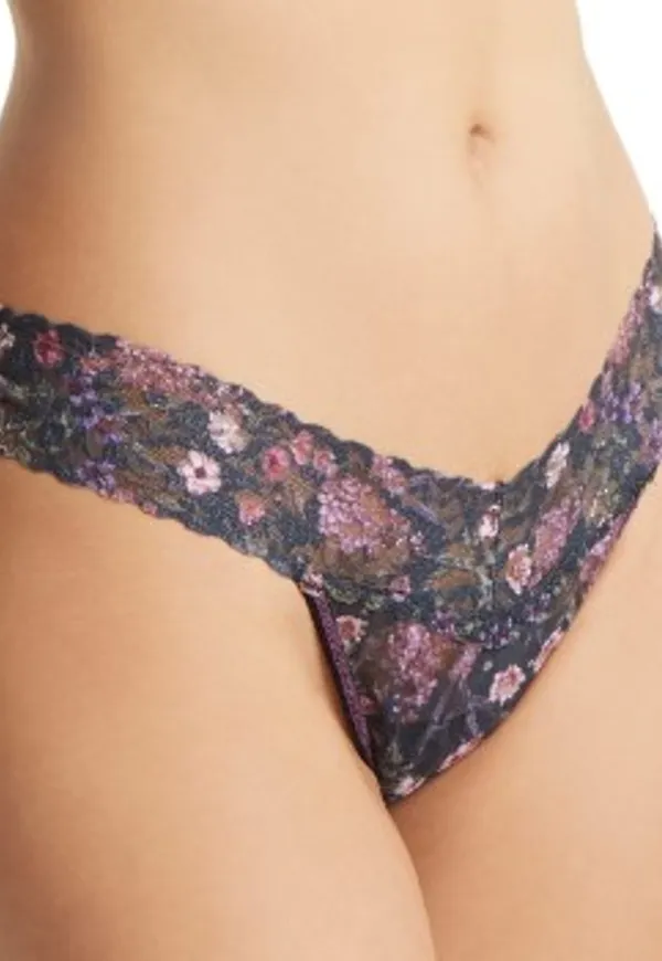 Hanky Panky Trosor 2P Printed Low Rise Thong Svart blommig nylon One Size Dam