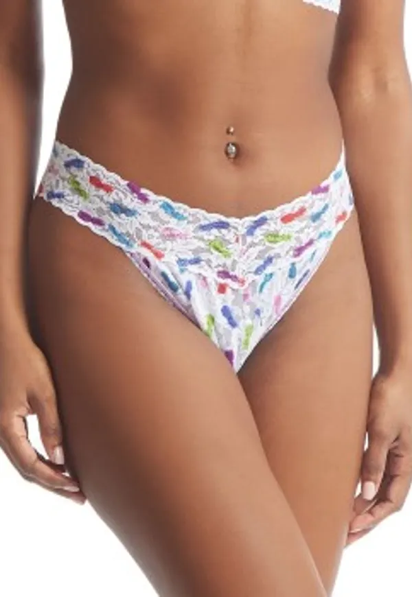 Hanky Panky Trosor 3P Printed Original Rise Thong Vit m färgmönster nylon One Size Dam
