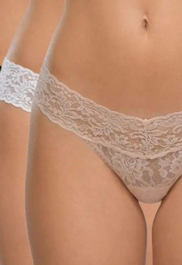 Hanky Panky Trosor 6P Low Rise Lace Thong Svart/Vit nylon One Size Dam