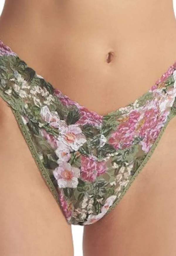 Hanky Panky Trosor Printed Original Rise Thong Grön m blommor nylon One Size Dam