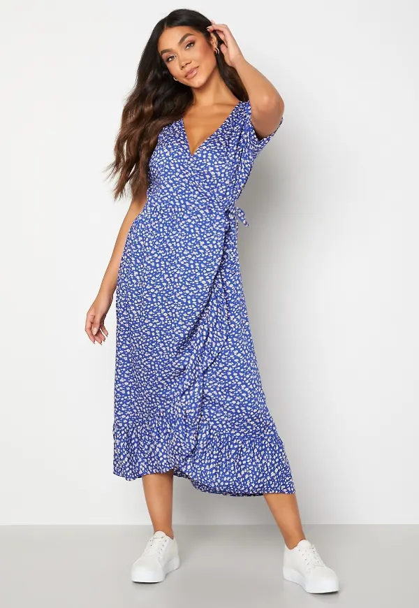 Happy Holly Evie puff sleeve wrap dress Blue / Patterned 44/46