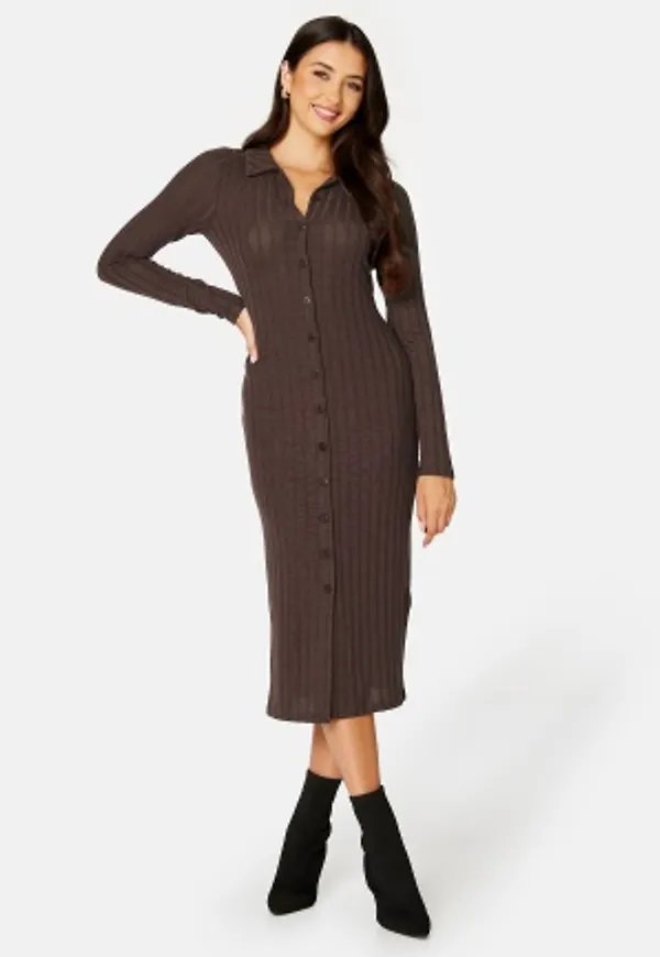Happy Holly Jaelle fine knitted dress Dark brown 40/42