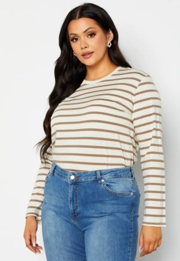 Happy Holly Kinsley long sleeve top Brown / Cream 44/46