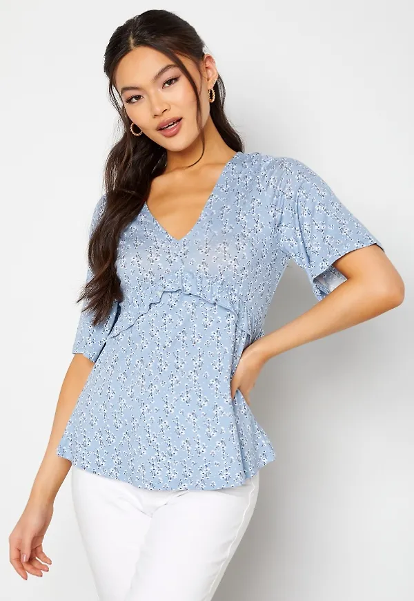 Happy Holly Kora flounce top Light blue / Floral 48/50