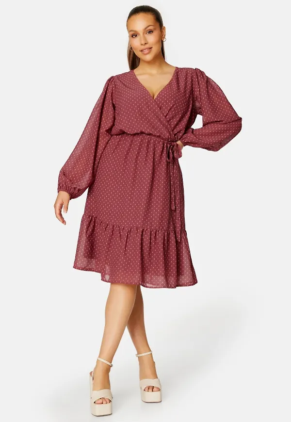 Happy Holly Linn midi Long Sleeve Dress Old rose / Dotted 48/50