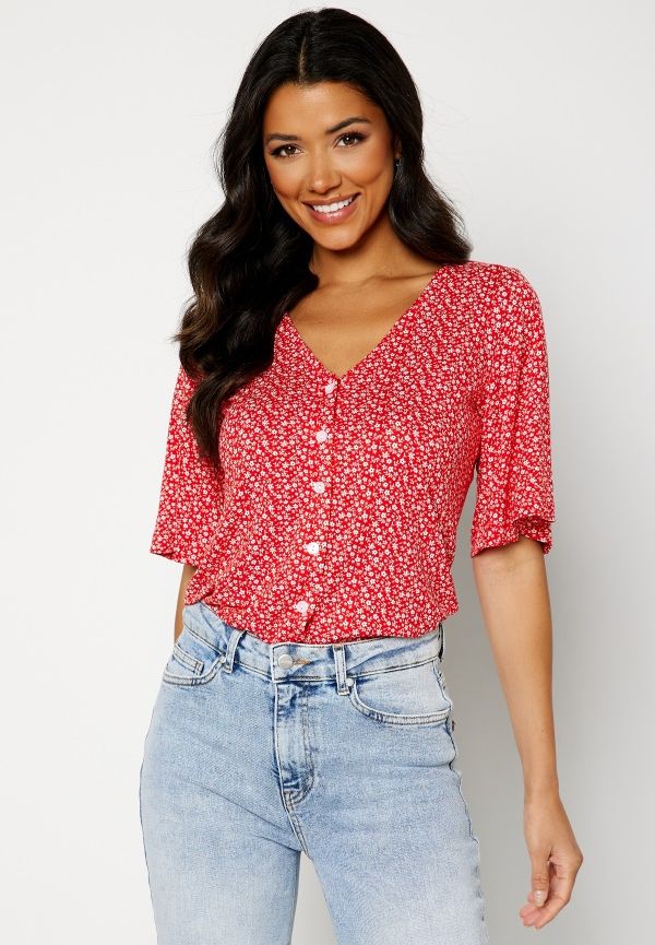 Happy Holly Malini button frill top Red / Floral 32/34