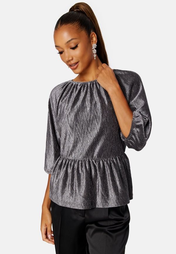 Happy Holly Perline puff sleeve top Silver 36/38
