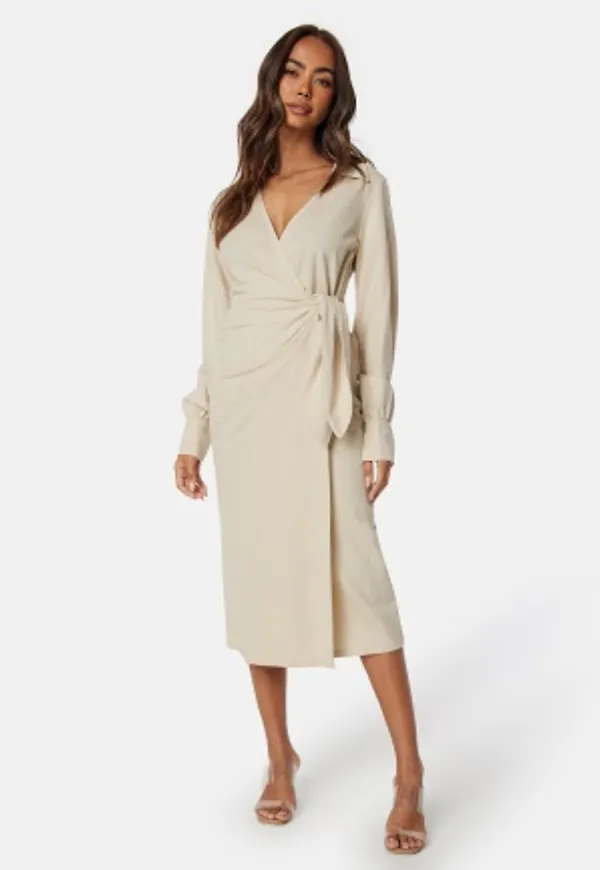 Happy Holly Soft Wrap Midi Shirt Dress Light beige 44/46