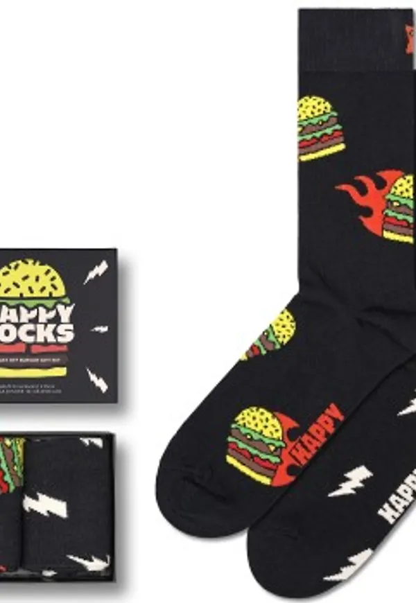 Happy socks Strumpor 2P Blast Off Burger Socks Gift Set Svart mönstrad Strl 36/40