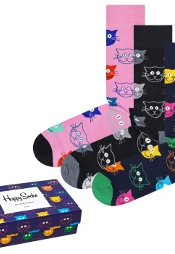 Happy socks Strumpor 3P Mixed Cat Socks Gift Box Flerfärgad bomull Strl 36/40