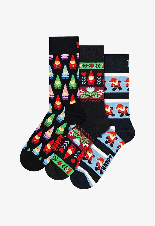Happy Socks - Strumpor Holiday Gnomes Socks Gift Set 3-pack - Svart