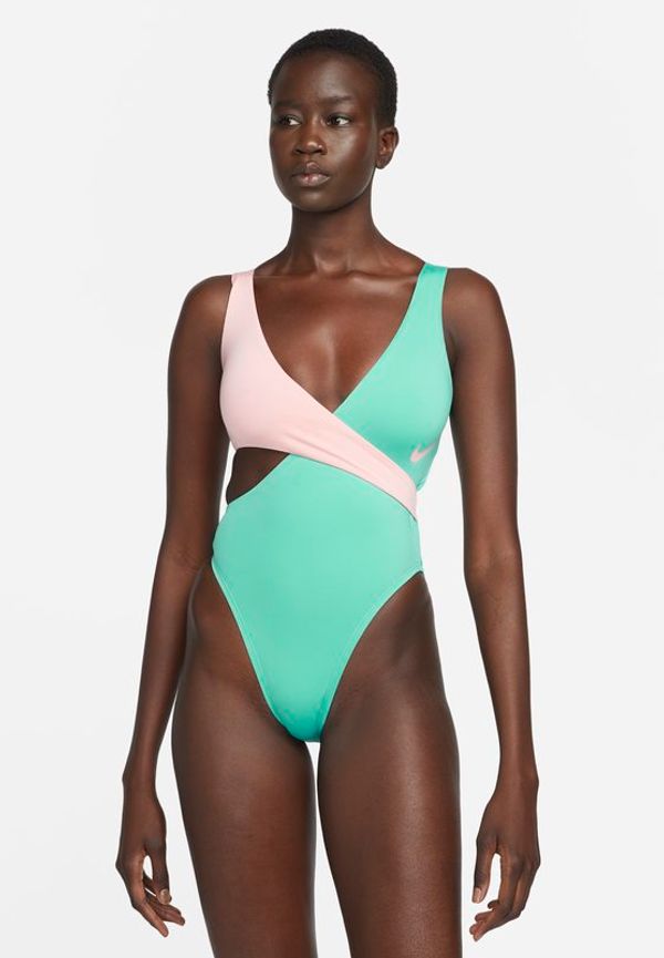 Hel baddräkt Nike Color Block med korsad detalj för kvinnor - Grön