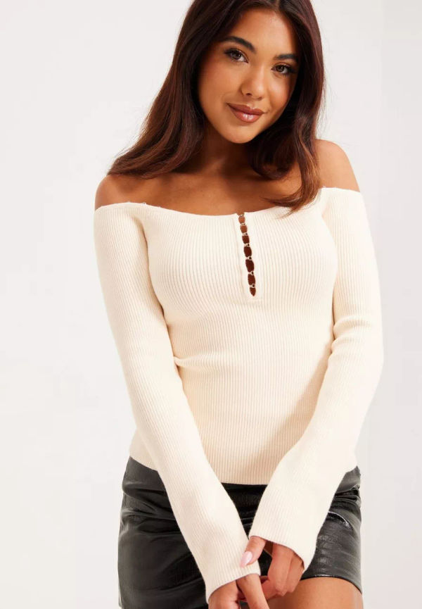 Helmut Lang - Stickade tröjor - Winter White - Eyelet Top.Cool Hook - Tröjor - Knitted sweaters