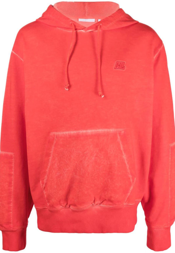 Helmut Lang hoodie med broderad logotyp - Röd