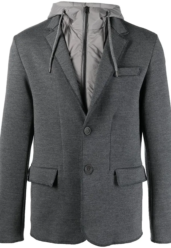 Herno enkelknäppt blazer med huva - Grå