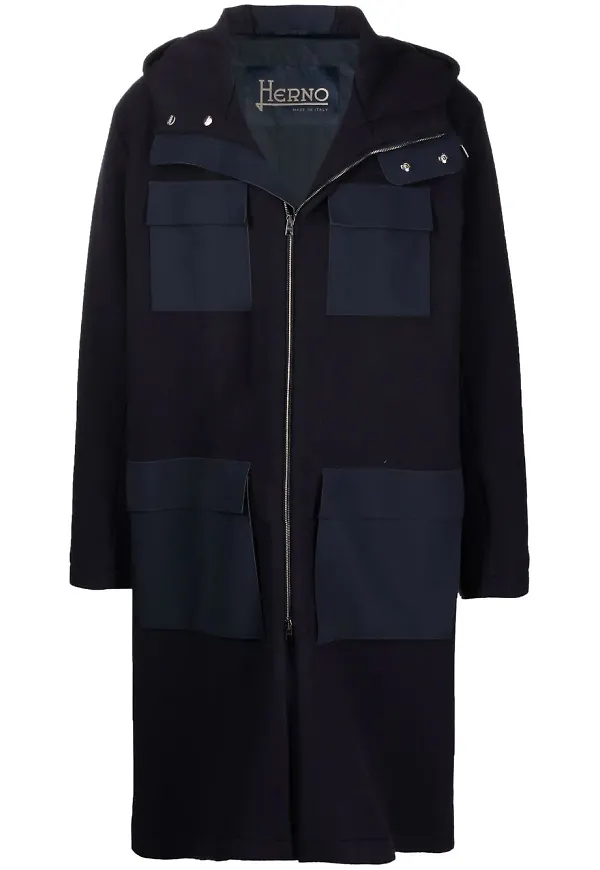 Herno parkas med kontrastpanel - Blå