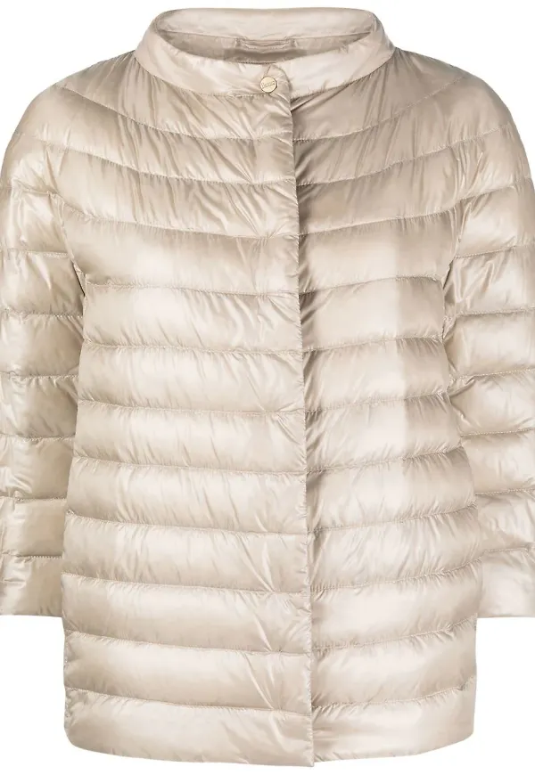 Herno quiltad puffjacka med halvpolokrage - Neutral