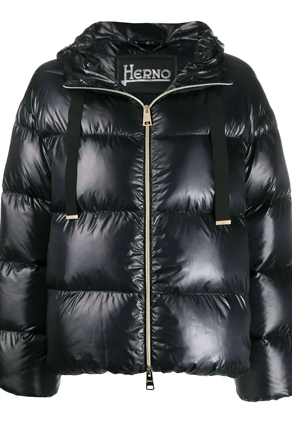 Herno quiltad puffjacka med huva - Svart