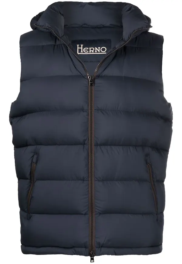 Herno quiltad väst med huva - Blå