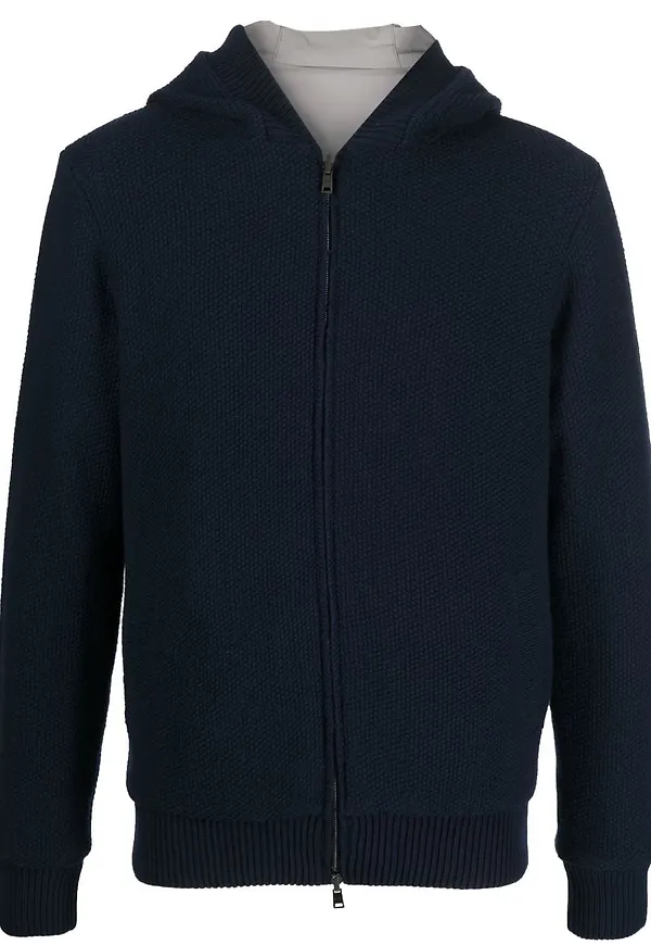 Herno stickad hoodie med dragkedja - Blå