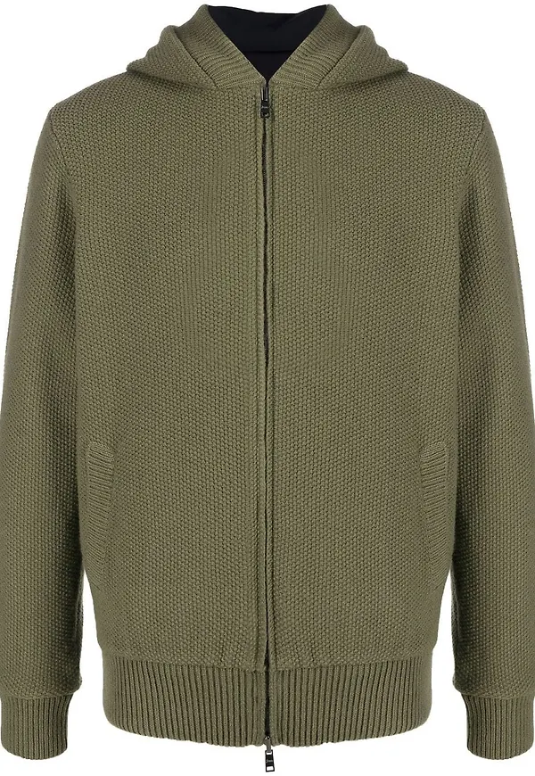 Herno stickad hoodie med dragkedja - Grön