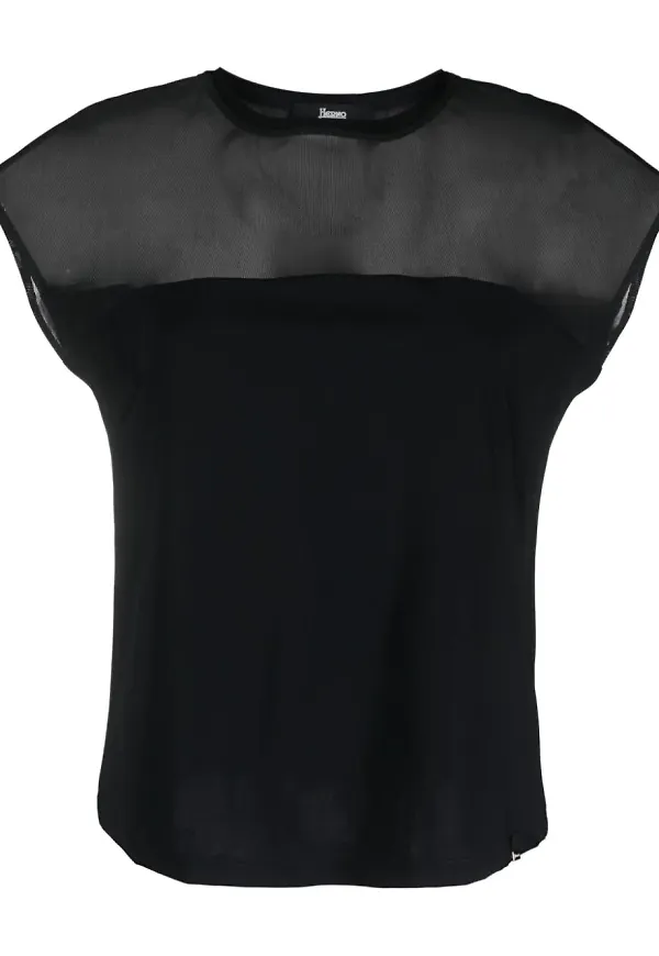 Herno t-shirt med tyllpanel - Svart
