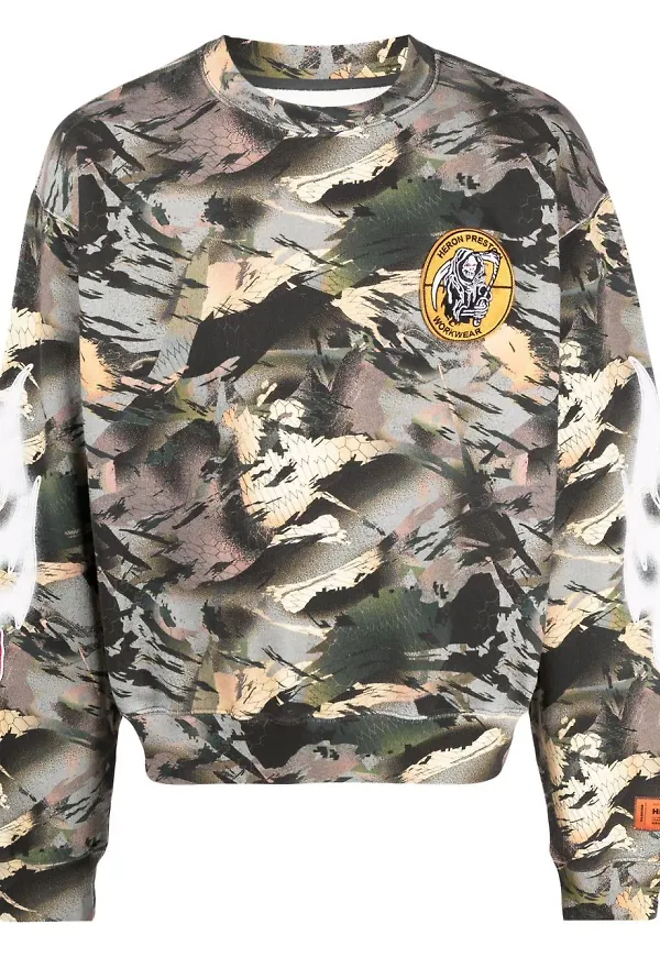 Heron Preston camo-print logo-patch sweatshirt - Grön