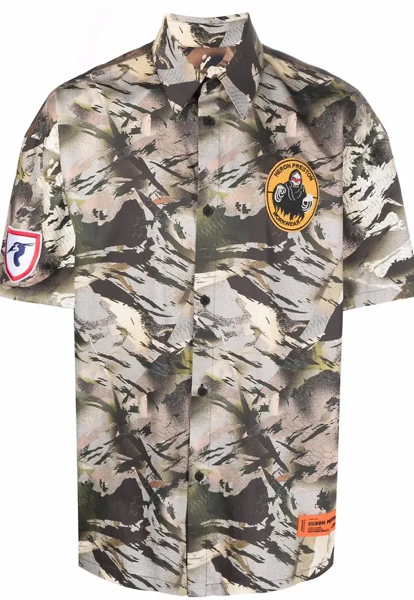 Heron Preston kamouflagemönstrad bowlingskjorta - Grön