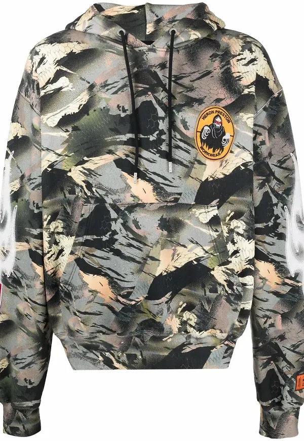 Heron Preston kamouflagemönstrad hoodie - Grön