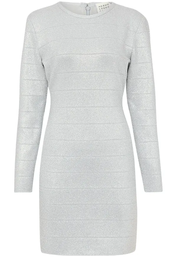 Hervé Léger långärmad miniklänning - Silverfärgad