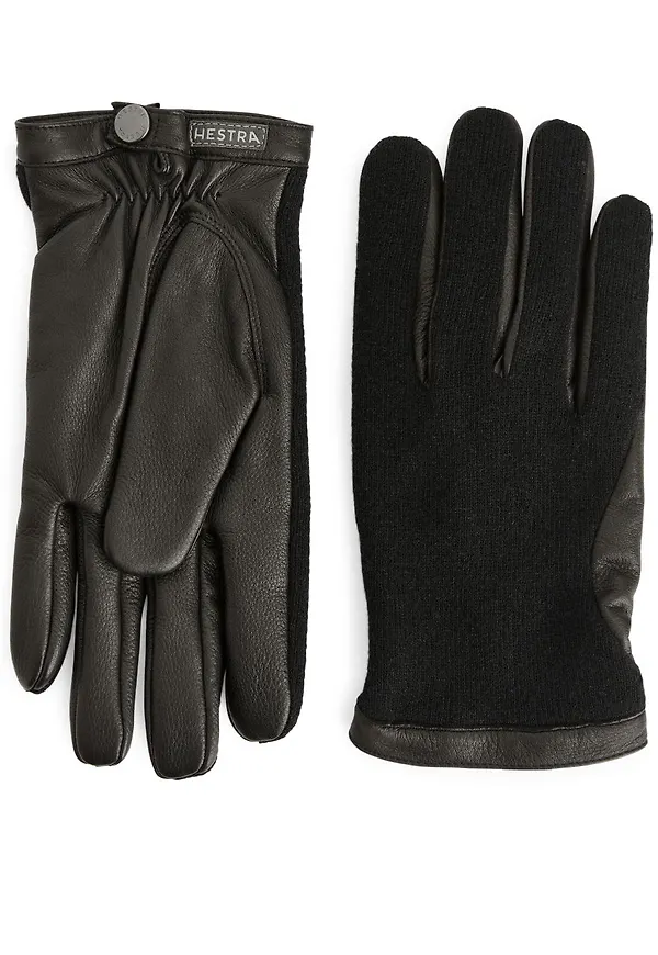 Hestra Leather Wool Tricot Gloves - Black