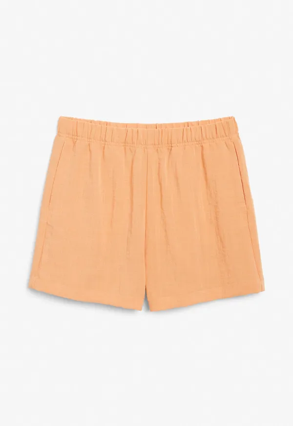 High-waist seersucker shorts - Orange