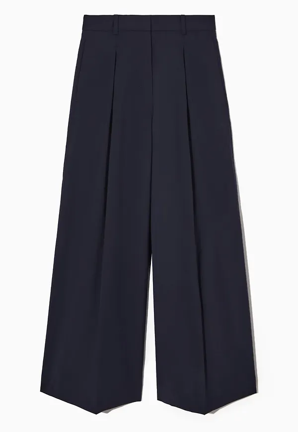 HIGH-WAISTED WIDE-LEG PLEATED TROUSERS
