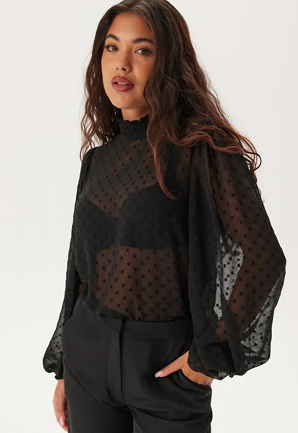 High Neck Dobby Blouse