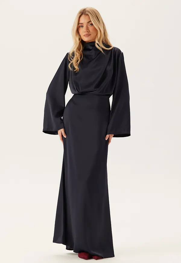 High Neck Wide Sleeve Satin Gown