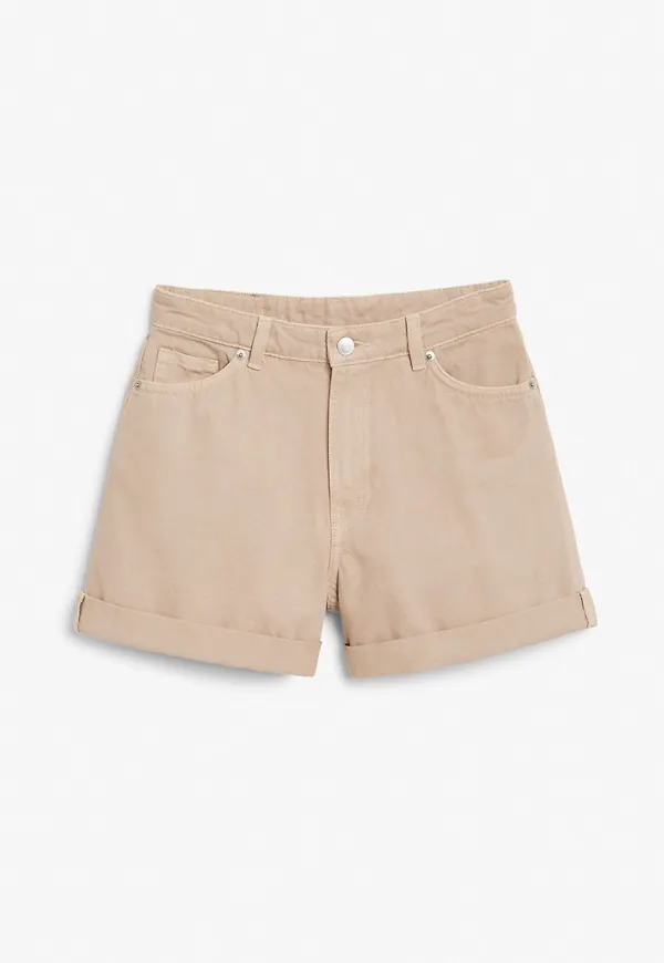 High waist denim shorts - Beige