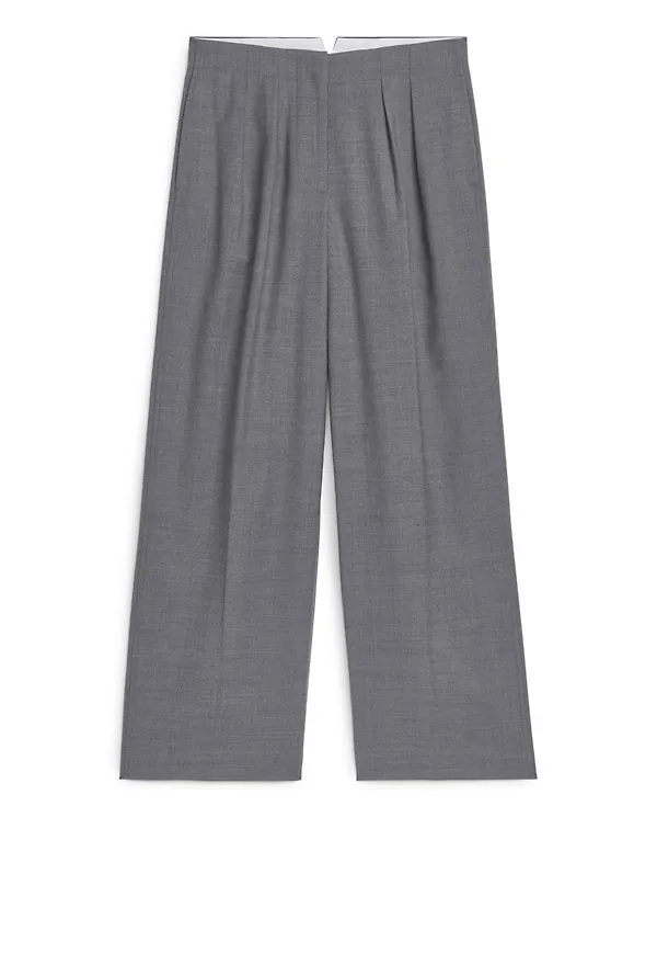 High-Waist Flannel Trousers - Grey
