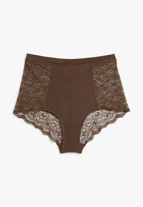 High waist lace briefs - Beige