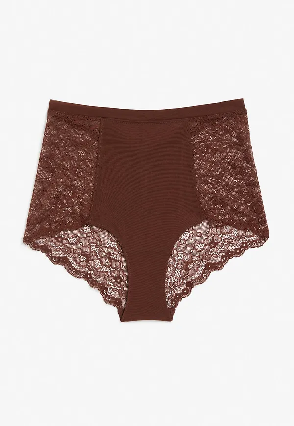High waist lace briefs - Brown