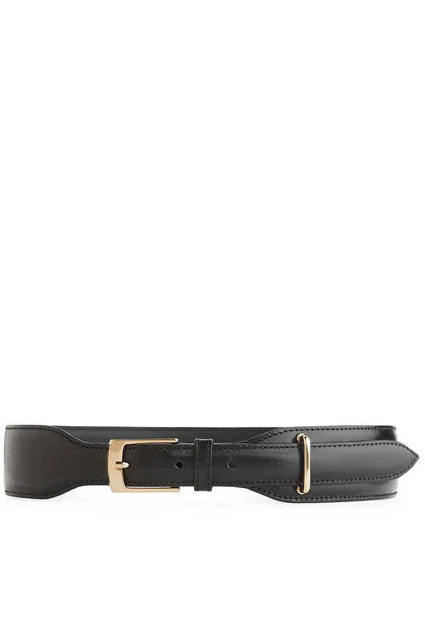 High Waist Leather Belt - Black