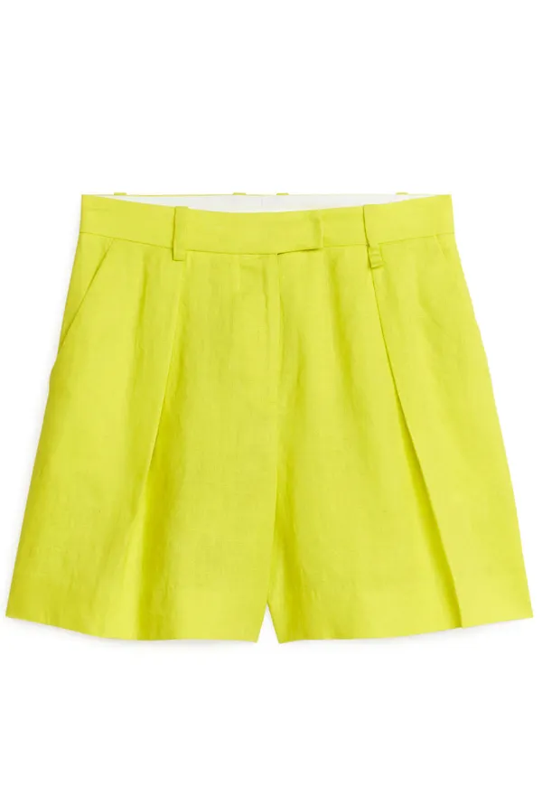 High Waist Linen Shorts - Yellow