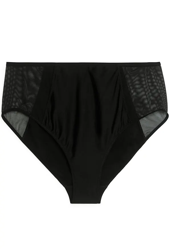 High Waist Mesh Briefs - Black