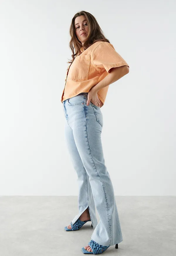 High waist petite slit jeans