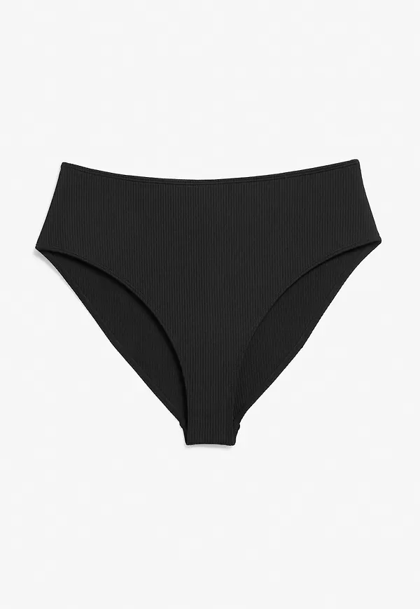 High waist ribbed bikini briefs - Black