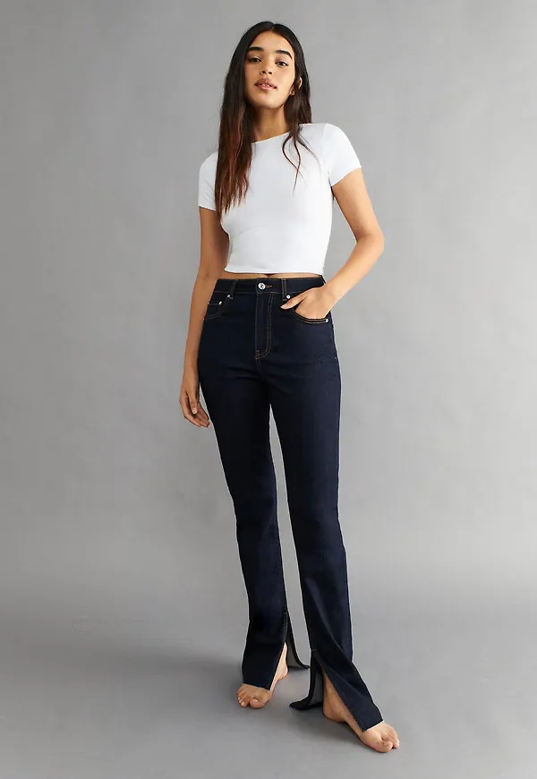 High waist slit jeans