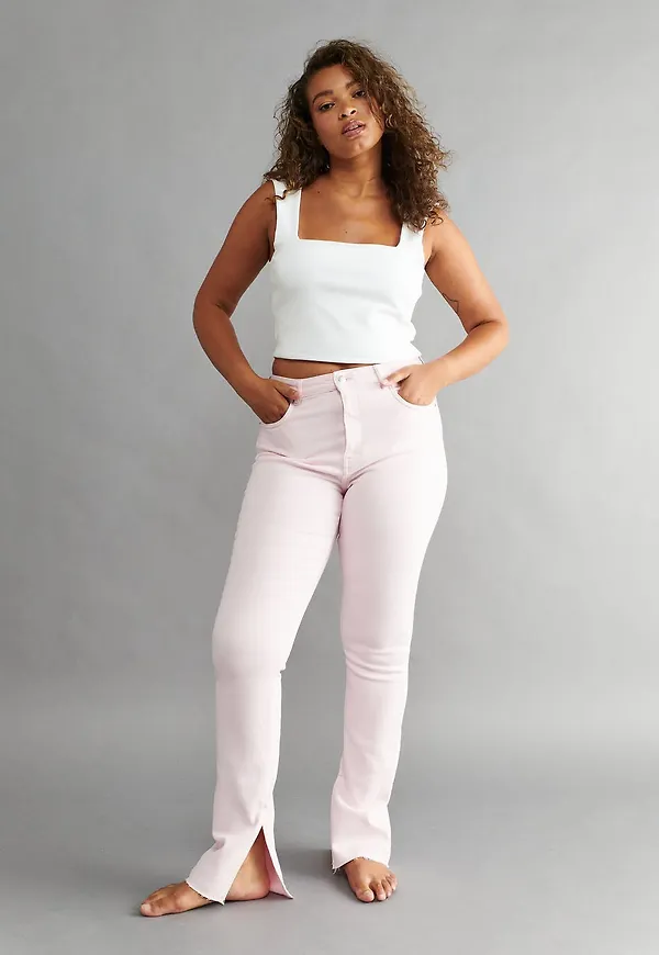 High waist slit jeans
