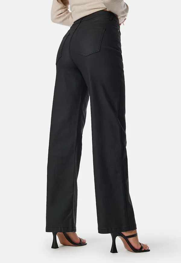 High Waist Straight Leg Coated Jeans