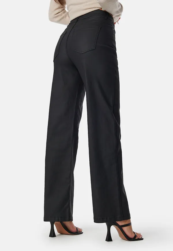 High Waist Straight Leg Coated Jeans