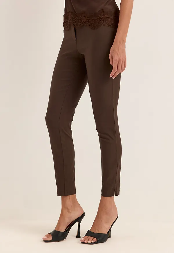 High Waist Stretchy Ankle Slit Trousers